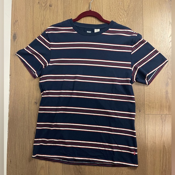 Levi Stripe Blue Red and White Short Sleeve T-Shirt Men’s Size M - Picture 2 of 4